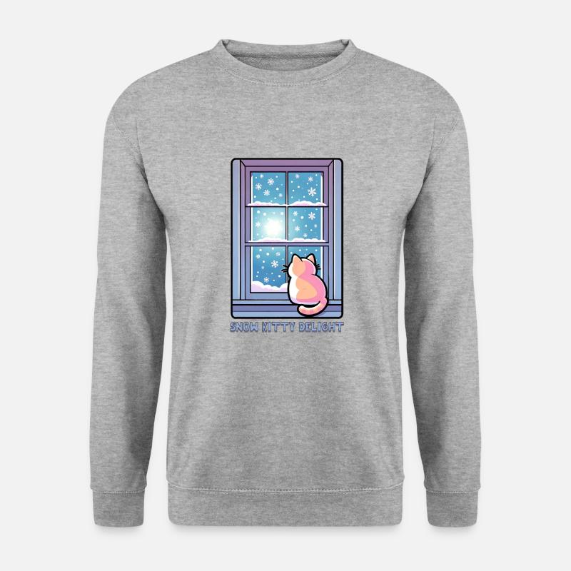 Snow Kitty Delight - Unisex Pullover - Weißgrau meliert
