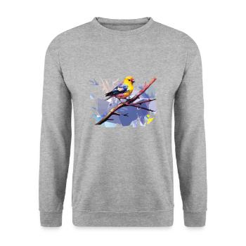 Amerikanischer Stieglitz Künstlerisch - Unisex Pullover - Weißgrau meliert - Vorne - Alina (178cm) & Michal (187cm)