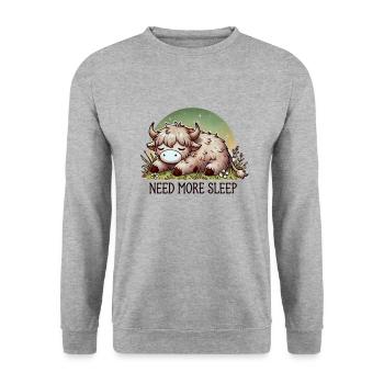 Need More Sleep Cute Highland Cow Funny - Unisex Sweatshirt - salt & pepper - Front - Alina (178cm) & Michal (187cm)