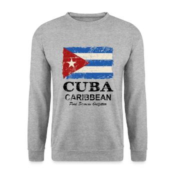 Cuba Flag - Vintage Look - Unisex Pullover - Weißgrau meliert - Vorne - Alina (178cm) & Michal (187cm)