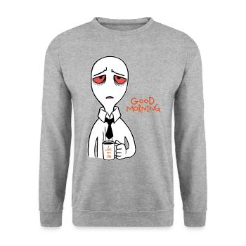 Bonjour Matin Grouch Nuit Owl Love Job - Sweat-shirt Unisexe - gris chiné - Devant - Alina (178cm) & Michal (187cm)