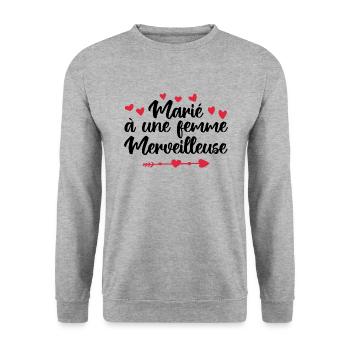 marié à une femme merveilleuse | mariage couple - Sweat-shirt Unisexe - gris chiné - Devant - Alina (178cm) & Michal (187cm)