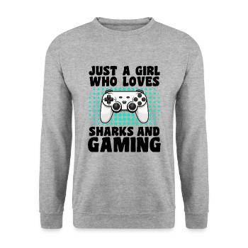 Gamer et Requins : Jeux Vidéo & Aventure Aquatique - Sweat-shirt Unisexe - gris chiné - Devant - Alina (178cm) & Michal (187cm)