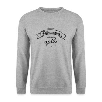 LES VRAIES PRINCESSES SONT NEES EN AOUT - Sweat-shirt Unisexe - gris chiné - Devant - Alina (178cm) & Michal (187cm)