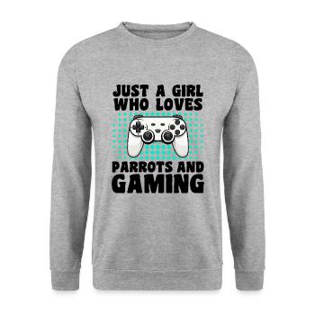 Gamer und Papageien: Videospiele und Papageien - Unisex Pullover - Weißgrau meliert - Vorne - Alina (178cm) & Michal (187cm)