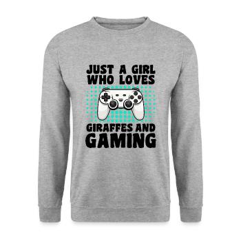 Gamer & Giraffes: Video Games & High Perch - Unisex Sweatshirt - salt & pepper - Front - Alina (178cm) & Michal (187cm)
