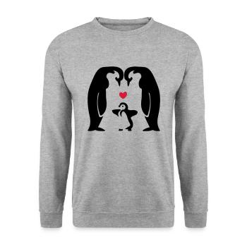 Geschenkidee Pinguinfamilie - Pinguine mit Baby - Unisex Pullover - Weißgrau meliert - Vorne - Alina (178cm) & Michal (187cm)