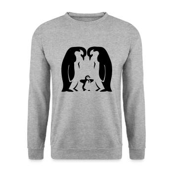 Penguin Family / Pinguin Familie - Eltern - Unisex Pullover - Weißgrau meliert - Vorne - Alina (178cm) & Michal (187cm)