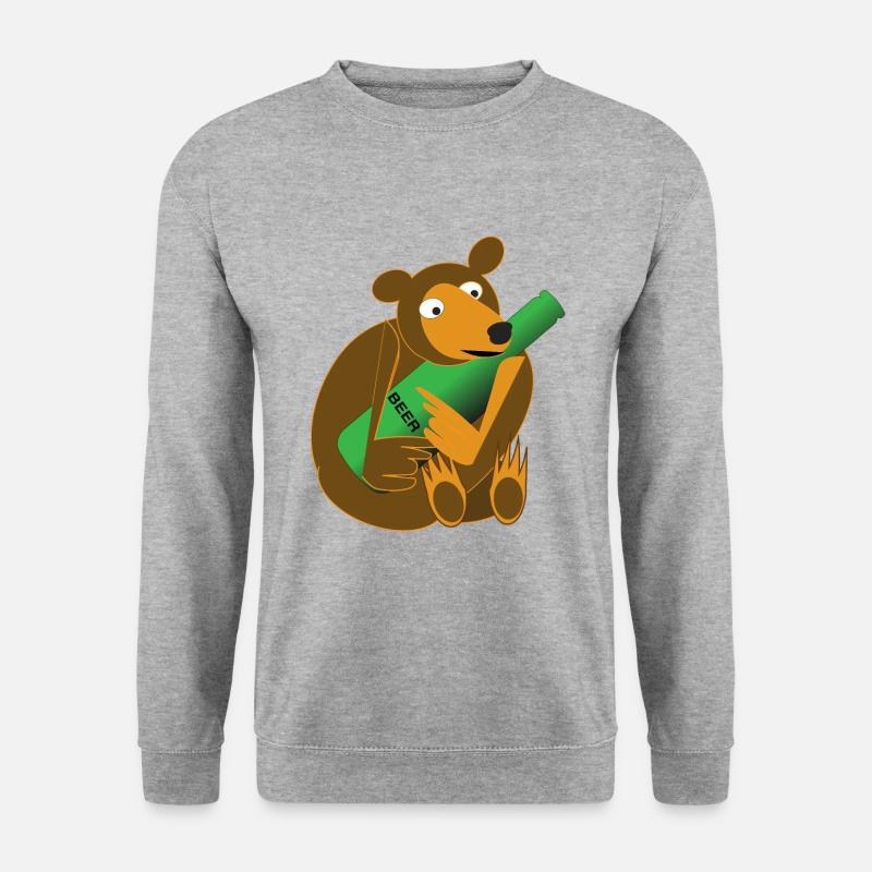 Bär mit Bierflasche - Unisex Pullover - Weißgrau meliert