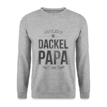 Stolzer Dackel-Papa - Unisex Pullover - Weißgrau meliert - Vorne - Alina (178cm) & Michal (187cm)