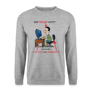DER FEHLER SITZT ZWISCHEN TASTATUR UND RÜCKENLEHNE - Unisex Pullover - Weißgrau meliert - Vorne - Alina (178cm) & Michal (187cm)