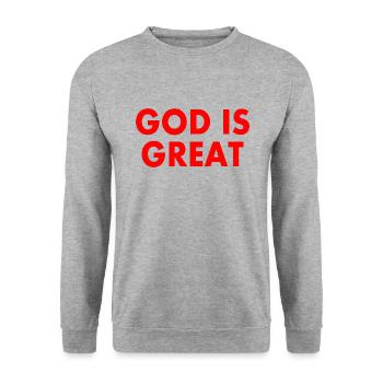 god is great - Unisex Pullover - Weißgrau meliert - Vorne - Alina (178cm) & Michal (187cm)