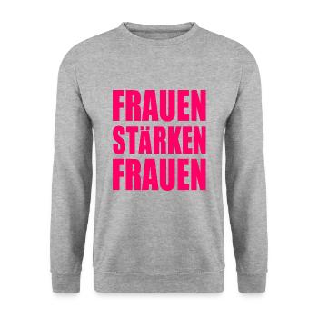 Frauen stärken frauen - Unisex Pullover - Weißgrau meliert - Vorne - Alina (178cm) & Michal (187cm)