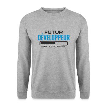 Future Développeur Idée Cadeau Future Développeur - Sweat-shirt Unisexe - gris chiné - Devant - Alina (178cm) & Michal (187cm)