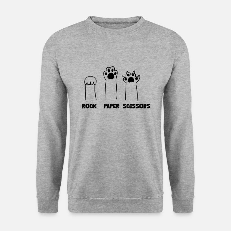 Katze Pfote Katzenpfoten Spiel Stein Papier Schere - Unisex Pullover - Weißgrau meliert