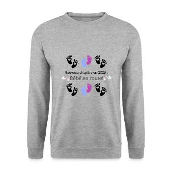 Nouveau chapitre en 2025: Bébé en route - Sweat-shirt Unisexe - gris chiné - Devant - Alina (178cm) & Michal (187cm)