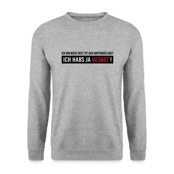 Ich habs ja gesagt! (Farben änderbar) - Unisex Pullover - Weißgrau meliert - Vorne - Alina (178cm) & Michal (187cm)