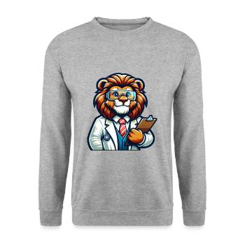 Cute Lion Scientist - Unisex Sweatshirt - salt & pepper - Front - Alina (178cm) & Michal (187cm)