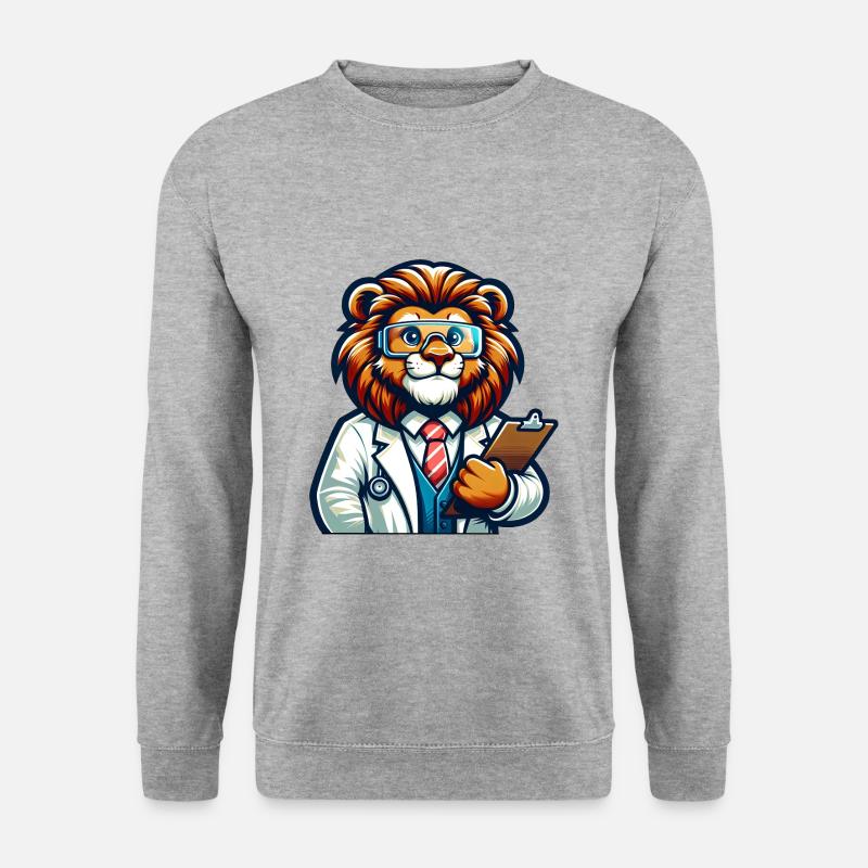 Cute Lion Scientist - Unisex Pullover - Weißgrau meliert