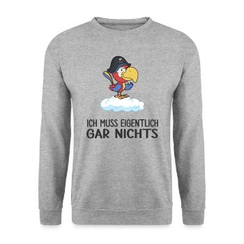 sprechender Papagei Pirat muss gar nichts - Unisex Pullover - Weißgrau meliert - Vorne - Alina (178cm) & Michal (187cm)