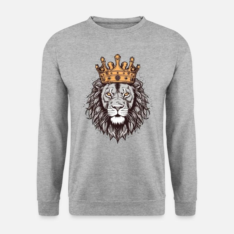 Löwe mit Krone - Unisex Pullover - Weißgrau meliert