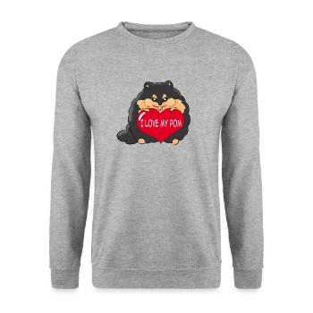 Ich liebe meinen Pom Black Tan - Unisex Pullover - Weißgrau meliert - Vorne - Alina (178cm) & Michal (187cm)