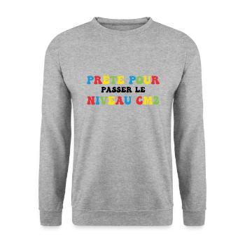 Prêt Pour Passer Niveau CM2 Rentrée Scolaire - Sweat-shirt Unisexe - gris chiné - Devant - Alina (178cm) & Michal (187cm)