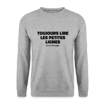 Toujours Lire Les Petites Lignes |Tu Vas être Papa - Sweat-shirt Unisexe - gris chiné - Devant - Alina (178cm) & Michal (187cm)