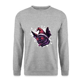 Fledermaus Weihnachten Lustig - Unisex Pullover - Weißgrau meliert - Vorne - Alina (178cm) & Michal (187cm)