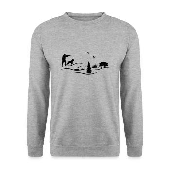 Hunter German Wirehaired Pointer - Sweat-shirt Unisexe - gris chiné - Devant - Alina (178cm) & Michal (187cm)