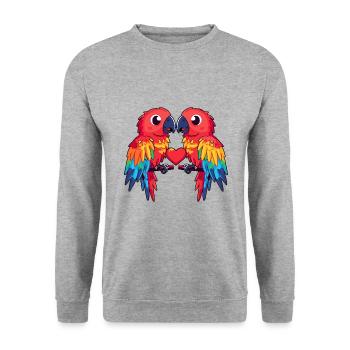 Papagai Paar Herz - Unisex Pullover - Weißgrau meliert - Vorne - Alina (178cm) & Michal (187cm)