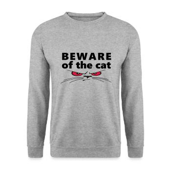 Slogan beware of the cat. Watch out for the cat. - Unisex Sweatshirt - salt & pepper - Front - Alina (178cm) & Michal (187cm)