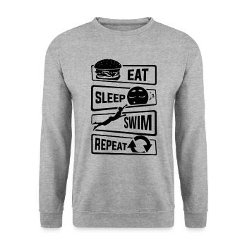 Eat Sleep Swim Repeat - Schwimmen Wassersport Pool - Unisex Pullover - Weißgrau meliert - Vorne - Alina (178cm) & Michal (187cm)
