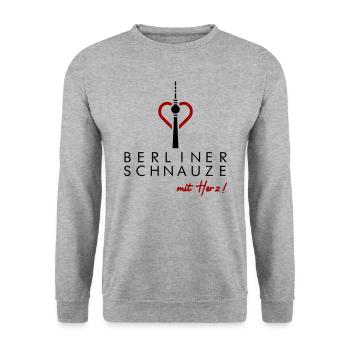 Berliner Schnauze mit Herz - Unisex Pullover - Weißgrau meliert - Vorne - Alina (178cm) & Michal (187cm)