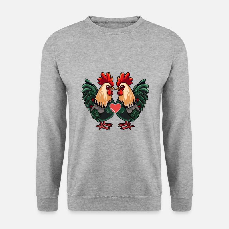 Hahn Paar Herz - Unisex Pullover - Weißgrau meliert