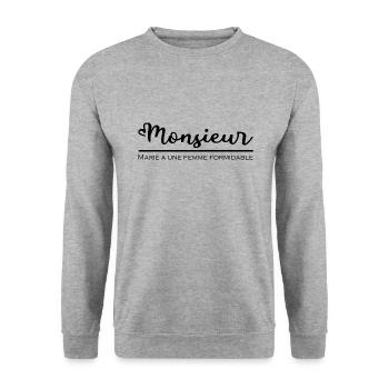 monsieur marié a une femme formidable - Sweat-shirt Unisexe - gris chiné - Devant - Alina (178cm) & Michal (187cm)