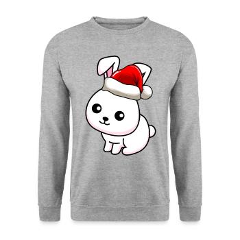 Hase Comic Weihnachten - Unisex Pullover - Weißgrau meliert - Vorne - Alina (178cm) & Michal (187cm)