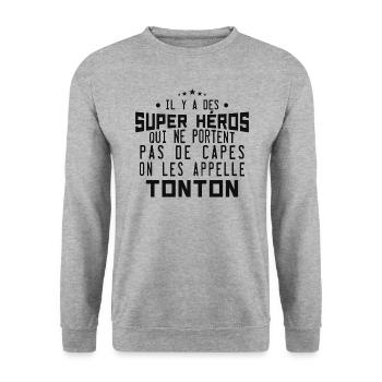 il y a des super-héros ... tonton - Sweat-shirt Unisexe - gris chiné - Devant - Alina (178cm) & Michal (187cm)
