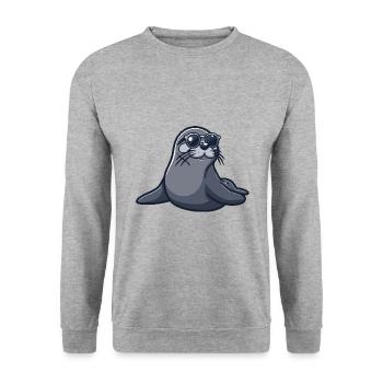 Robbe Cool Comic - Unisex Pullover - Weißgrau meliert - Vorne - Alina (178cm) & Michal (187cm)