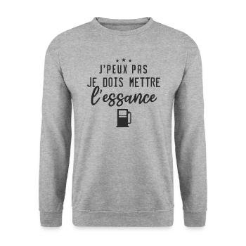 J'Peux Pas Je Dois Mettre L'Essence | Humour - Sweat-shirt Unisexe - gris chiné - Devant - Alina (178cm) & Michal (187cm)
