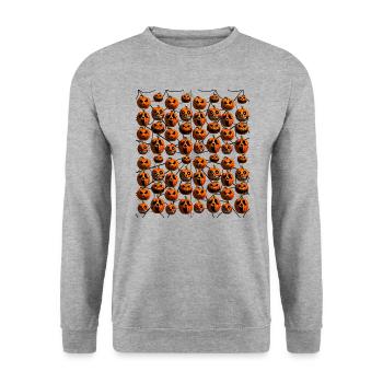 Vielfalt der Kürbisse | Lustiges Halloween Design - Unisex Pullover - Weißgrau meliert - Vorne - Alina (178cm) & Michal (187cm)