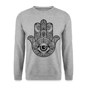 Hand von Fatima - Unisex Pullover - Weißgrau meliert - Vorne - Alina (178cm) & Michal (187cm)