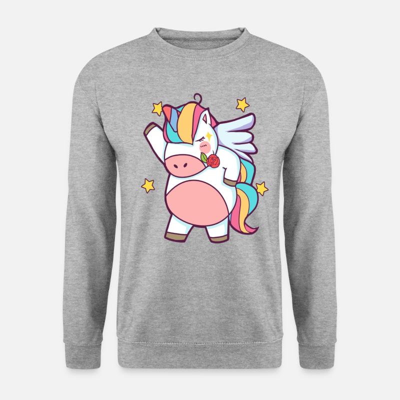 Dapping Einhorn - Dap Einhorn Tshirt mit Rose - Unisex Pullover - Weißgrau meliert