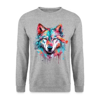 Wolf Wolf Head Predator Forest Nature Wilderness Art - Unisex Sweatshirt - salt & pepper - Front - Alina (178cm) & Michal (187cm)