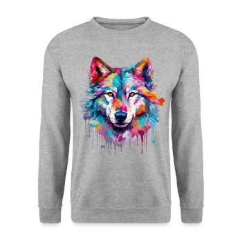 Wolf Wolf Head Predator Forest Nature Wilderness Colorful - Unisex Sweatshirt - salt & pepper - Front - Alina (178cm) & Michal (187cm)
