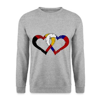 Russisch Deutsche Herzen - Unisex Pullover - Weißgrau meliert - Vorne - Alina (178cm) & Michal (187cm)