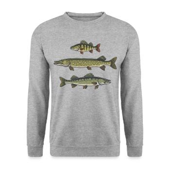 Perch, pike, zander, fishing, fishing - Unisex Sweatshirt - salt & pepper - Front - Alina (178cm) & Michal (187cm)