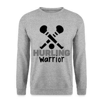 Hurling Krieger. - Unisex Pullover - Weißgrau meliert - Vorne - Alina (178cm) & Michal (187cm)