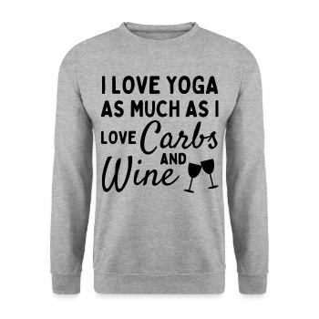 J’aime le yoga autant que j’aime les glucides et le vin. - Sweat-shirt Unisexe - gris chiné - Devant - Alina (178cm) & Michal (187cm)