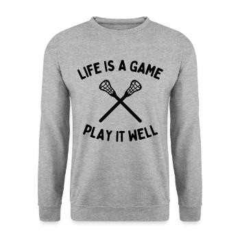 Lacrosse: Das Leben ist ein Spiel, das man gut spielt - Unisex Pullover - Weißgrau meliert - Vorne - Alina (178cm) & Michal (187cm)